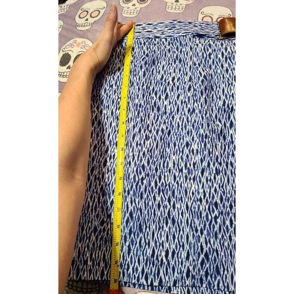 Michael Kors Blue Printed Faux Belt Pencil Skirt Sz 2‎
